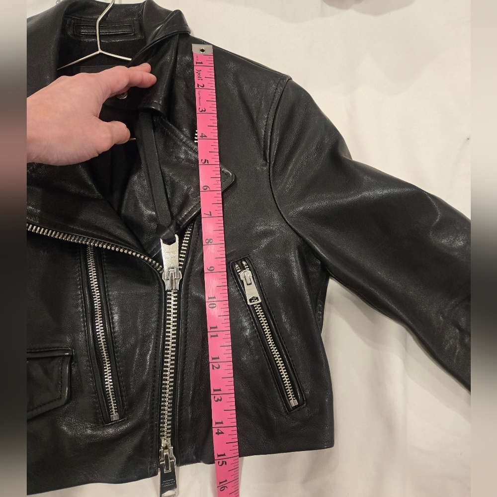 All Saints Black Leather Crop Biker Jacket - Picture 13 of 14